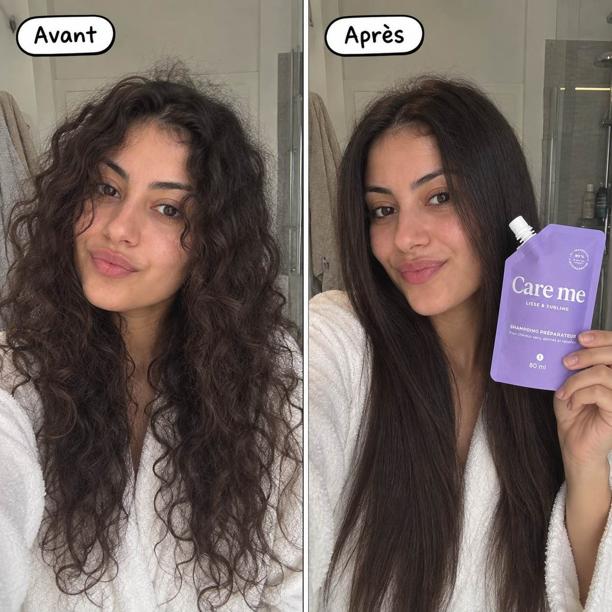 résultat cheveux frisée lissage care me
